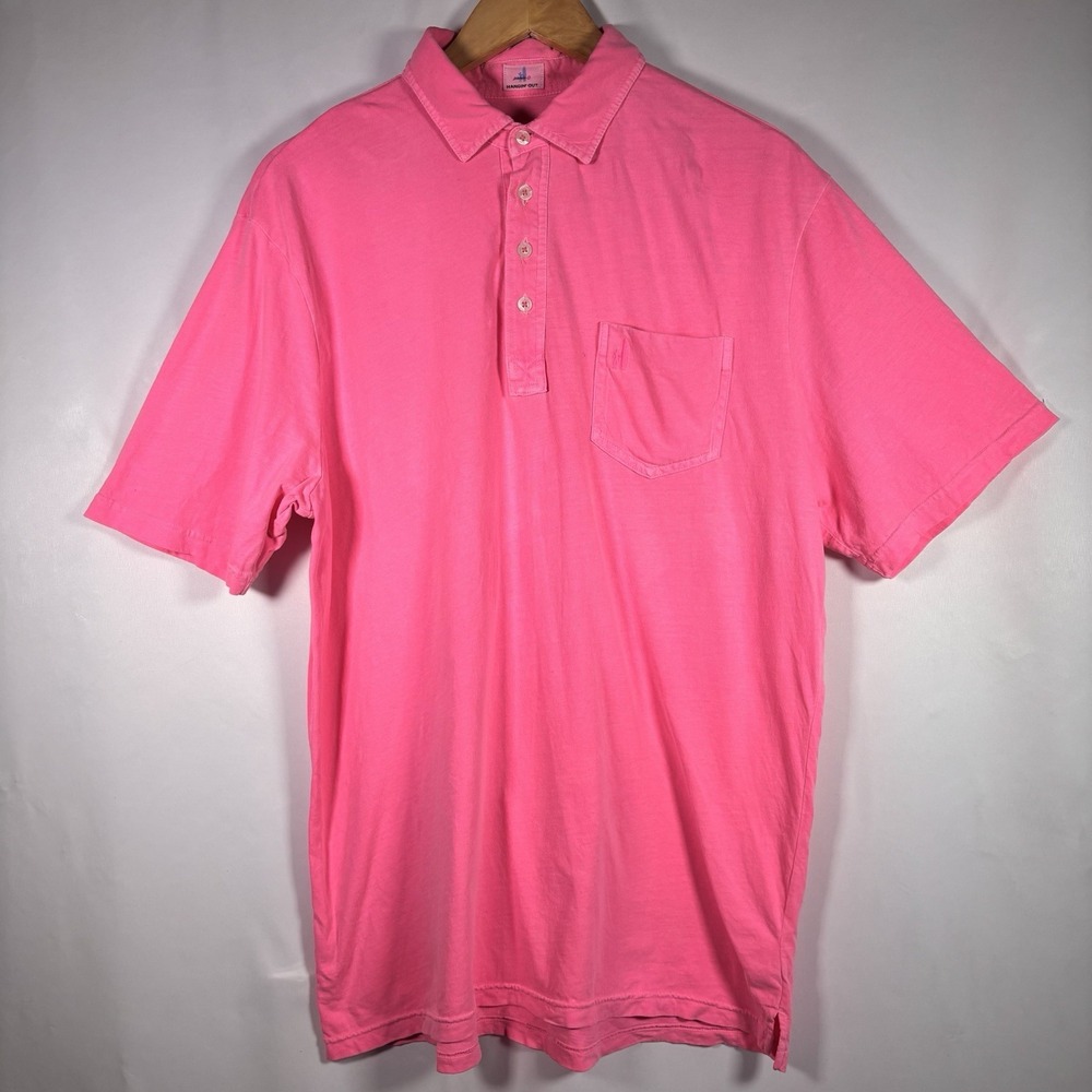 Johnnie O Polo Mens Large Hangin Out Preppy Pink Beachy Surf Resort Spring Break